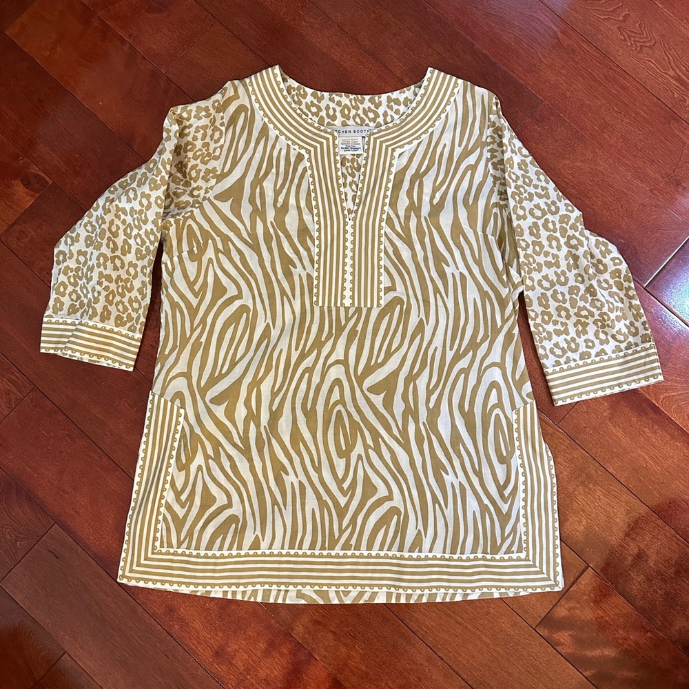 Gretchen Scott Designs White and Tan Tunic Top XL